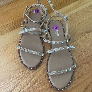 Tan Crystal Embellished Flat Sandals never used